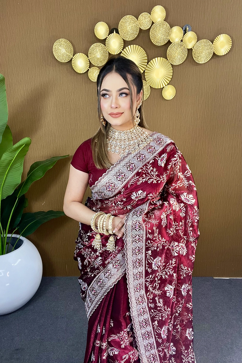 Merun jemi Chu Georgette party Saree